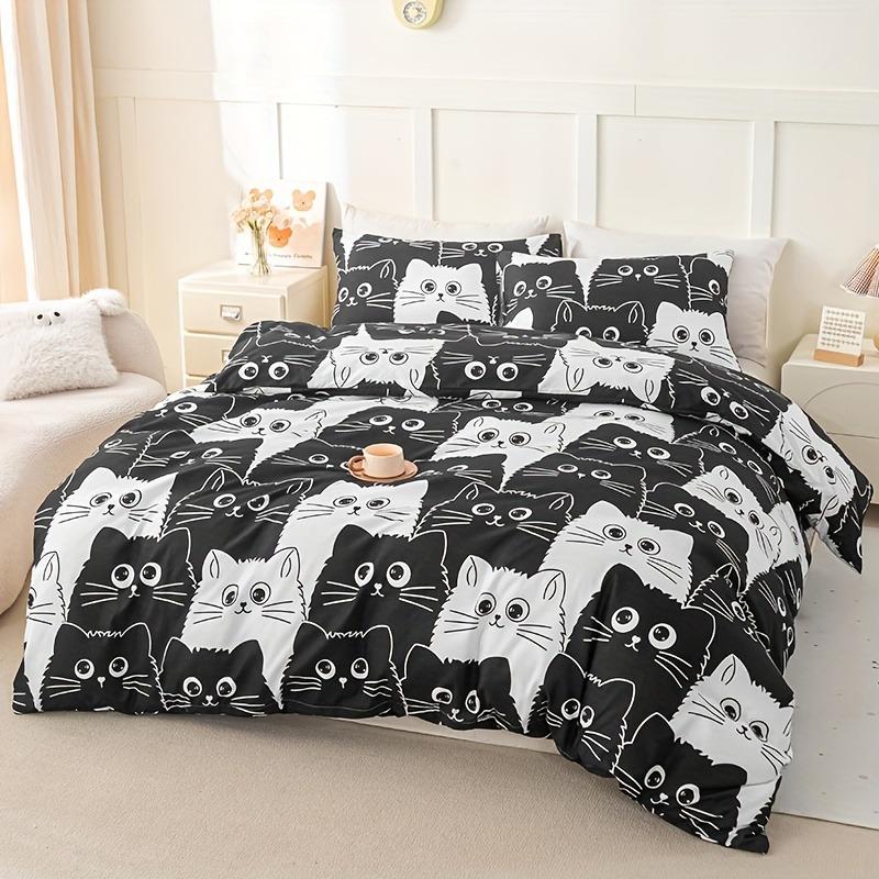 Cute Cartoon Printed Duvet Cover Set Soft Microfiber Bedding Set Single Double King Size Home Bedroom Decor