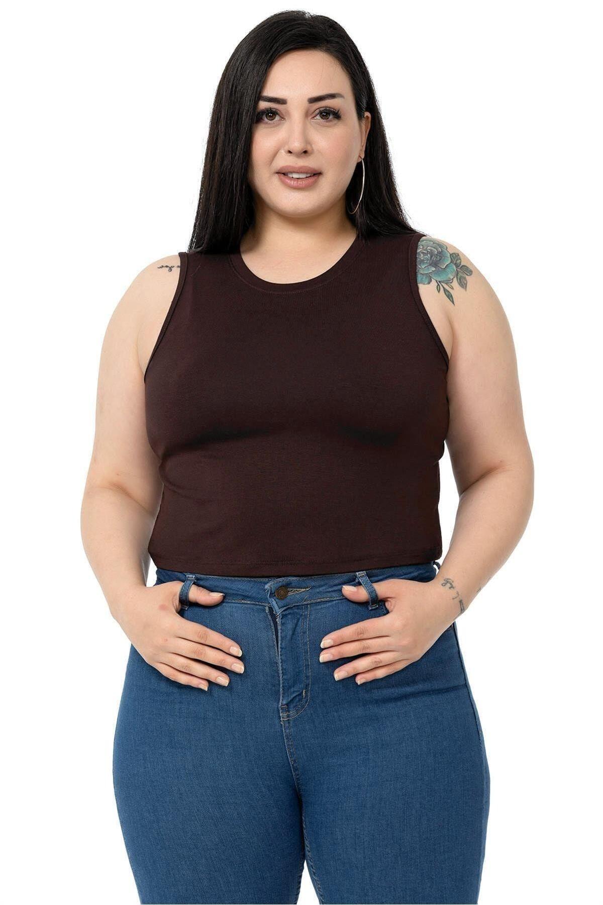 

Women s Style Big Size Body Plus Size Crew Neck Sleeveless Crop Viscose Brown Body 2XL
