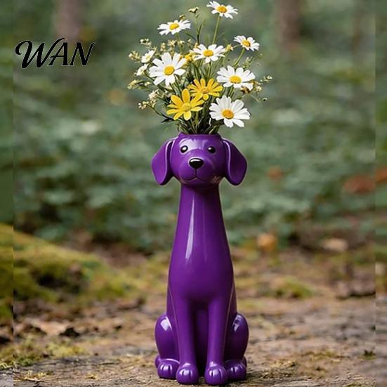 Small Vase Quirky Dog Handcrafted Whimsical Animal Flower Resin Decorative Floral Plants for Desk Shelf Boho Home Decor Gift Lovers Table Centerpiece