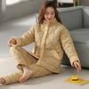 Pajamas Women'S Winter Three-Layer Velvet Thickened Padded Set Woven Pure Cotton Interlayer Winter Women'S Warm Loungewear