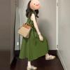 Retro Artistic Green Shirt Sleeveless Dress Women Simple Casual Comfortable Relaxed Atmosphere Long