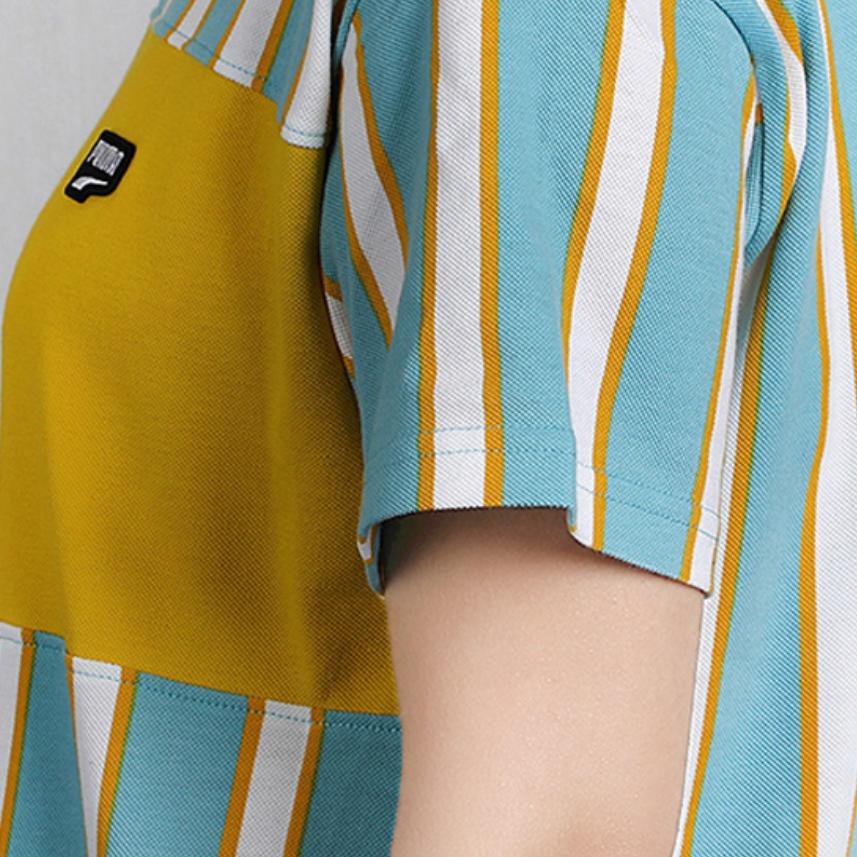 Puma Logo Striped Casual Sports Long Breathable Moisture-Wicking Pullover Round Neck Short Sleeve Dress Women Dress Multicolor 596007-45