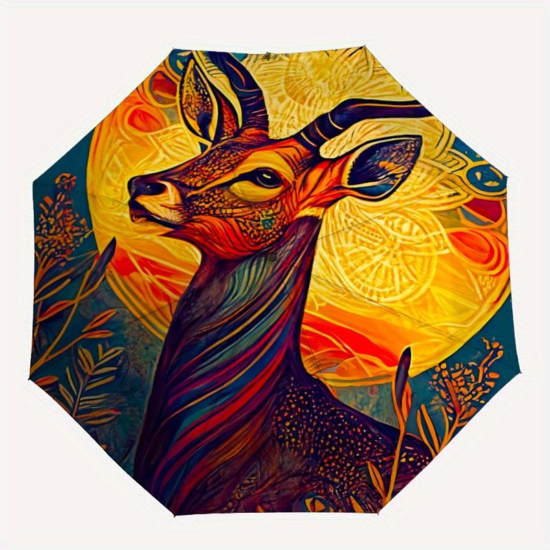 

1pc Deer Dreamscape Automatic Umbrella with 8-Rib Compact Design, Foldable & Portable for Outdoor Leisure, Everyday Use179