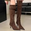 Over-the-knee boots for women, two wearing large tube circumference, new suede pointed stiletto high heel pleated piled boots in autumn and winter 20