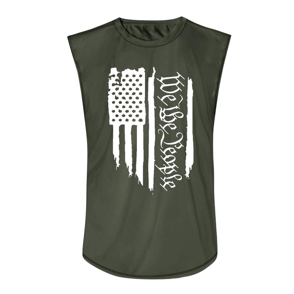 Summer Men's Solid Color Printed Sweat-absorbing Breathable Shoulder Expanding Sleeveless Vest