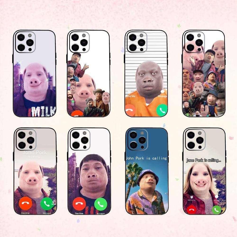 J-John Pork is Calling Answer Call Phone Case Silicone Soft For IPhone 17 16 15 14 13 12 11 X XR Plus Pro Max Plus