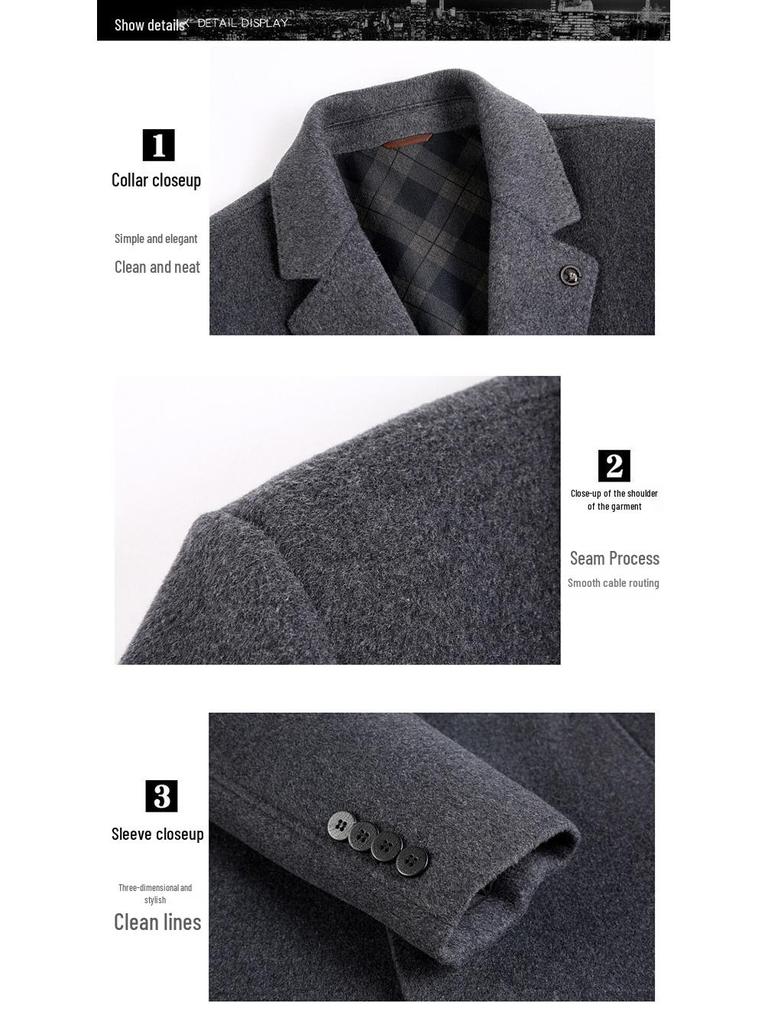 Herren Doppelseitiger Woll-Wintermantel - Koreanischer Stil, Große Größen, Kaschmirjacke