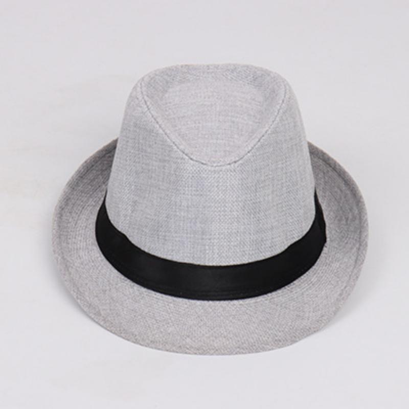 Jazz hat, linen solid color top hat, men's and women's crimped couple's sun hat