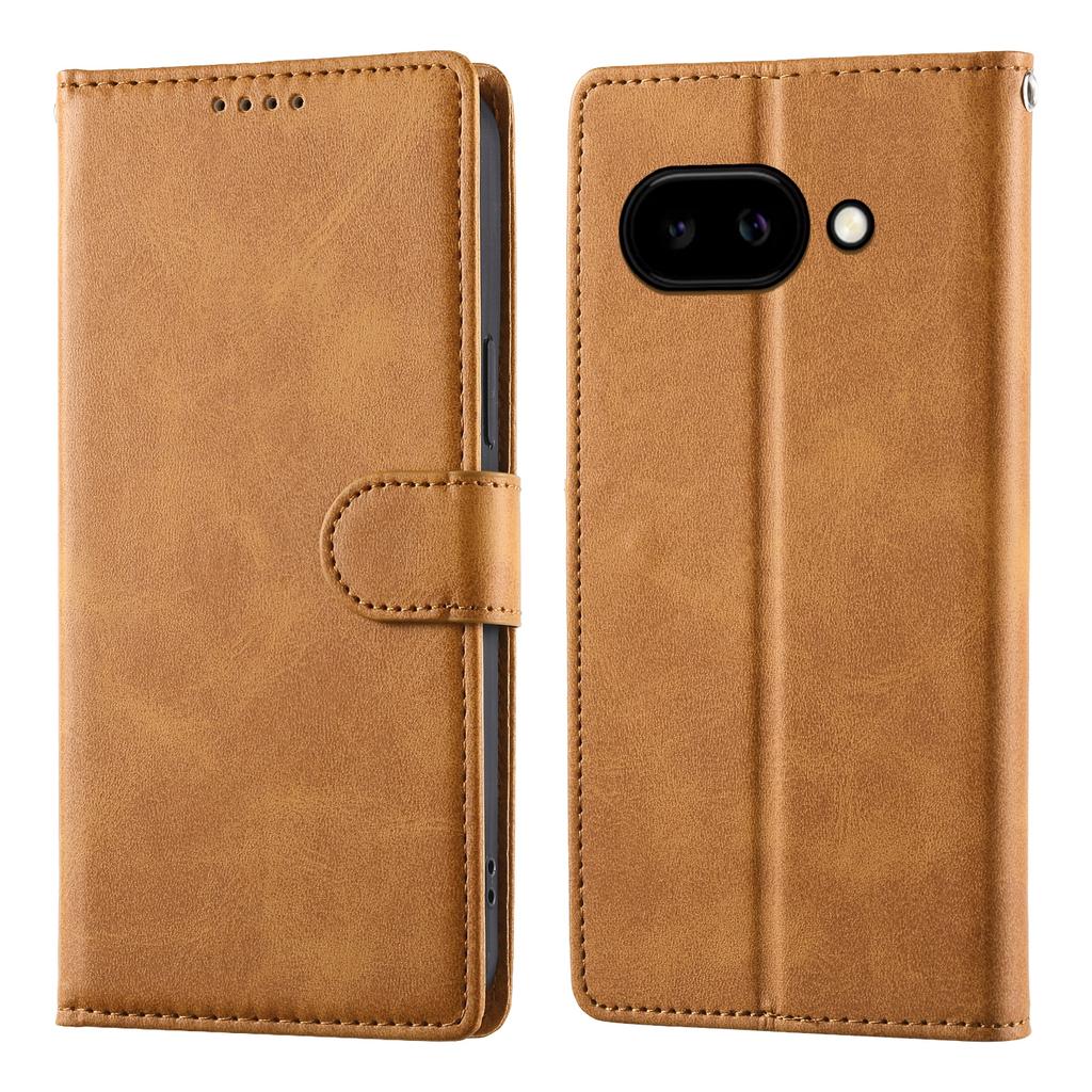 For Google Pixel 9a Case Stand Wallet Calf Texture PU Leather Flip Phone Cover with Wrist Strap