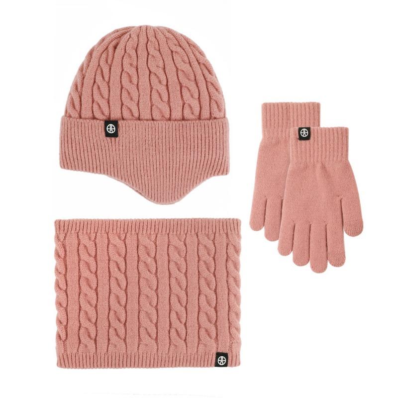 Winter Scarf Warm Three-piece Set, Velvet Outdoor Thickened Ear Protection Knitted Hat Scarf Gloves Three-piece Set