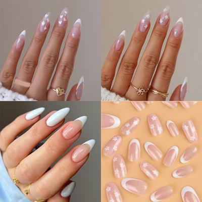 Detachable Press On Nails DIY Simple French False Nails Long Almond