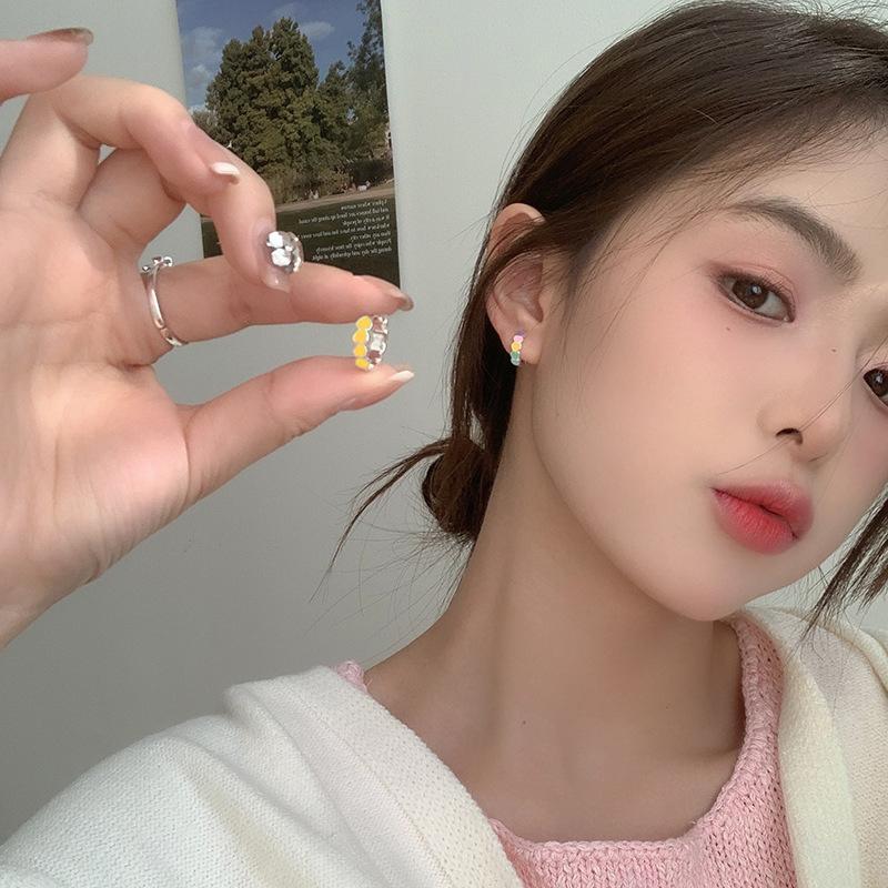 New 925 Sterling Silver Women Fashion Jewelry Heart Colorful Drip Glue Elegant Hoop Earrings Girl Birthday Gift Hook Ear Circle