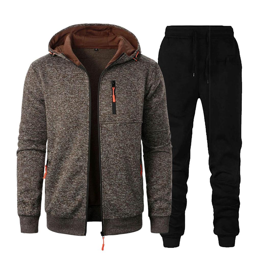 Men's Casual Jacquard Knit Hoodie & Cardigan Set