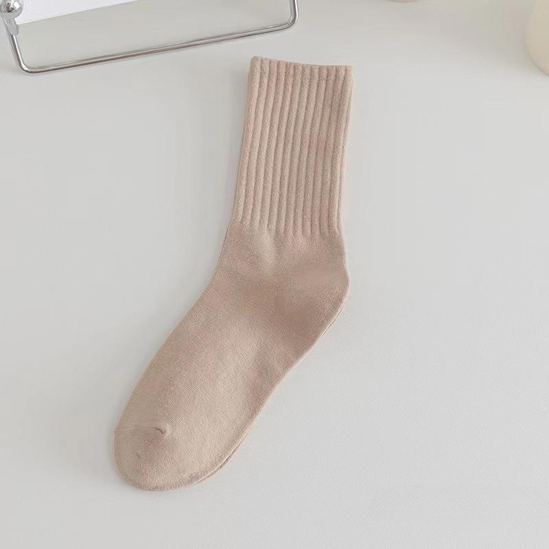 Autumn and Winter Socks Vertical Stripes Solid Color Mid Tube Socks Versatile Boneless Pile Socks Student Sports Long Socks