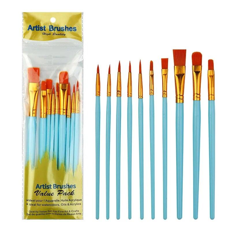 20 Pcs/2 Packs Multi-functional Watercolor Brush Pearlescent Blue Plastic Short Rod Multi-color Set Nylon Hair Hook Line Gouache Oil Brush