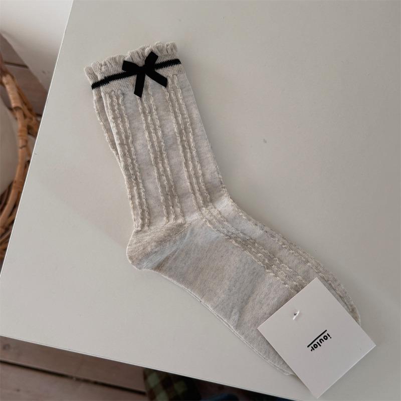 Sweet Girl Bow Boneless Socks Spring and Summer Gentle Ballet Style Stockings Bubble Mouth Pile Socks