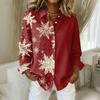 Women's Christmas Printed Button Up Long Sleeved Casual Regular Shirt With Collar Top