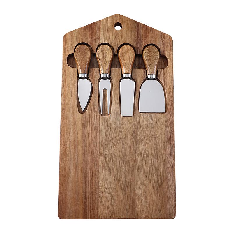 4-Piece Acacia Wood Cheese Board & Stainless Steel Knife Set