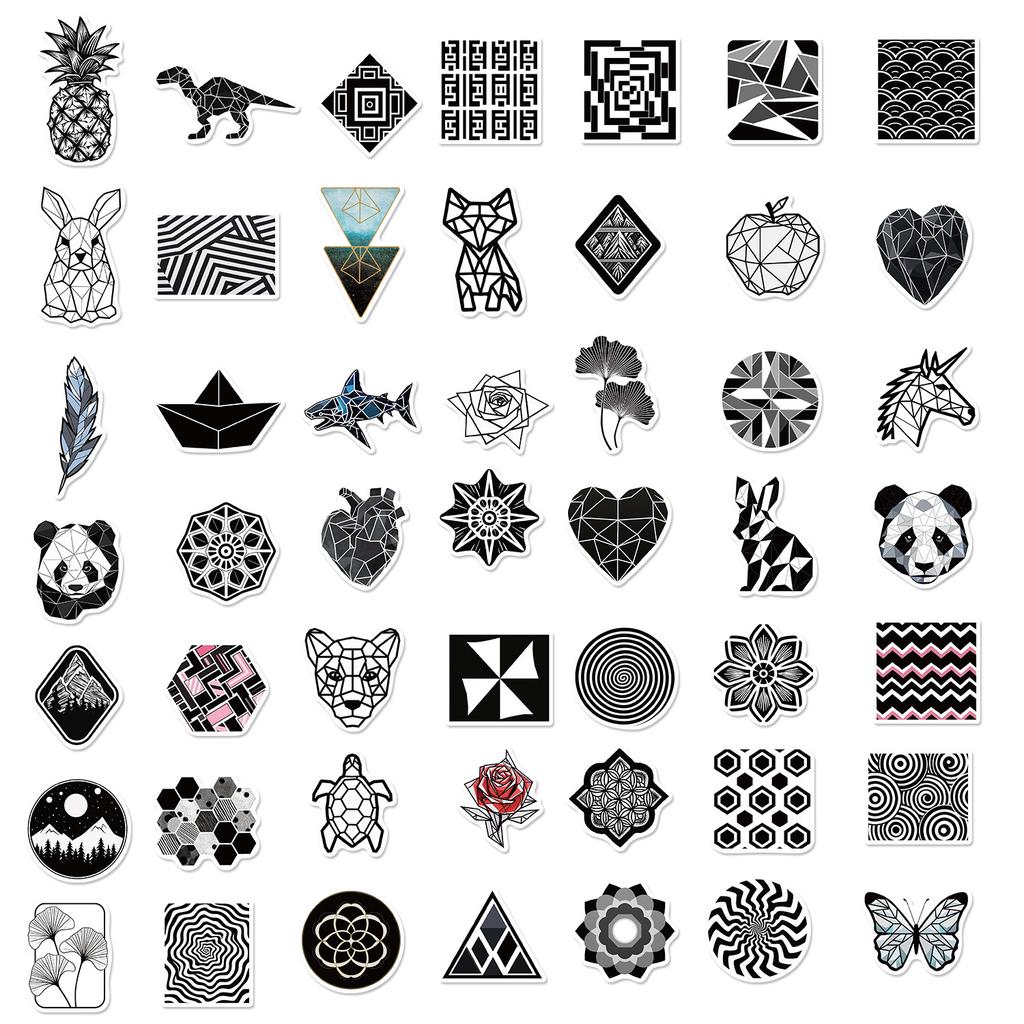 52 Black and White Geometric Pattern Graffiti Stickers Guitar Notebook Suitcase DIY Waterproof Stickers