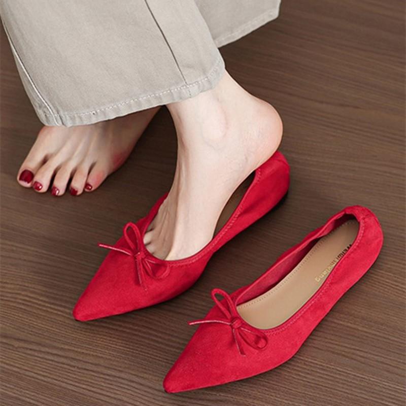 Women Flat Shoes, Large Sizes Autumn New Office Walking Women Bow Decoration Shallow Pointed Toe Slip-On Ballet Women