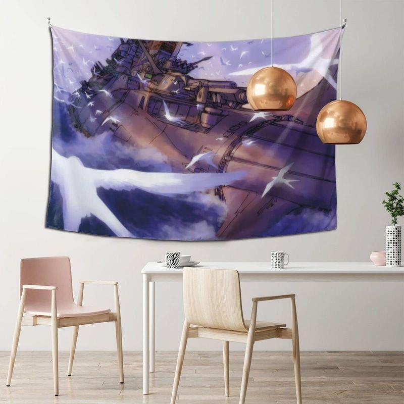 Sky Battleship Anime Wall Tapestry, Vintage Aesthetic Manga Hanging Cloth, Fantasy Art Decor for Bedroom Dorm Home Wall