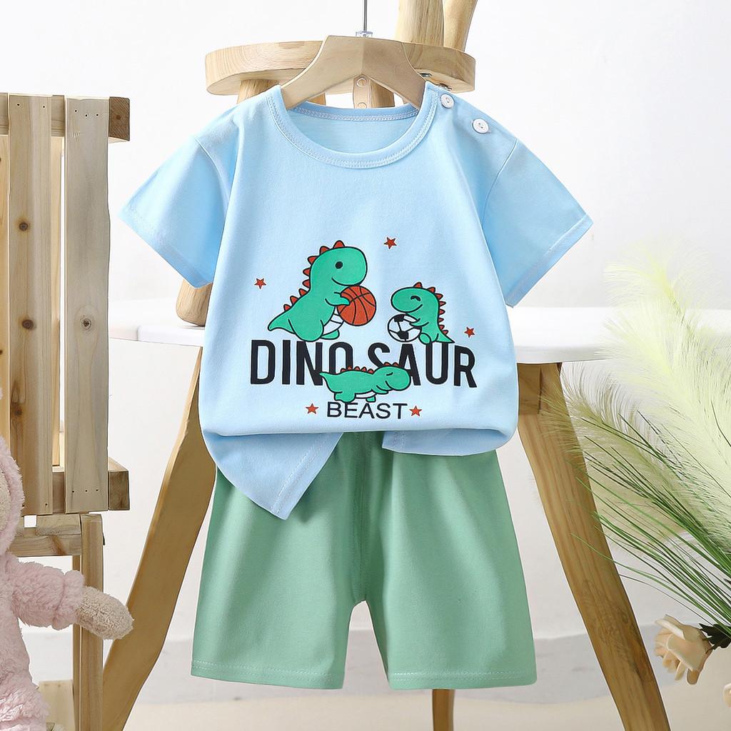 Cartoon Animal Kids Short Sleeve Cotton Pajamas Sets For Summer Playtime