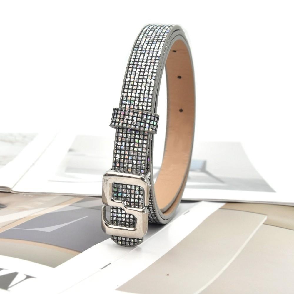 Bling Bling Sparkling Rhinestone Belt Versatile Luxury Brand Design S-shaped Buckle Belt Glitter Vintage PU Leather Belt