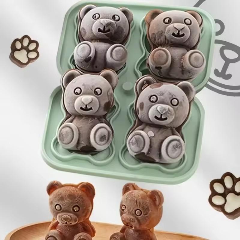 Cute Teddy Bear Ice Cube Making Mold Splash-proof And Easy To Fall Off, For Refrigerator With Container, Cute Bear Ice Cube Tray