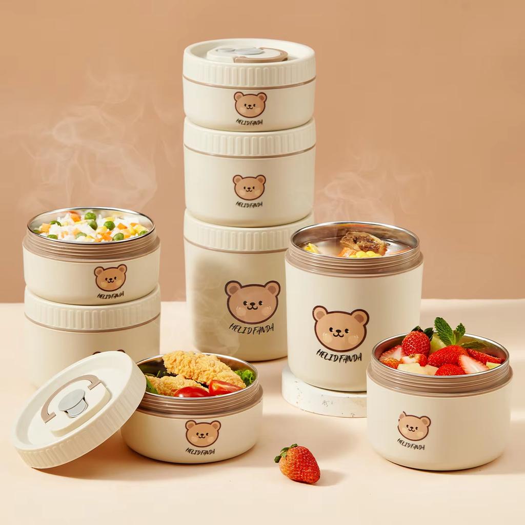 Cute Thermal Lunch Box for Kid Student School Portable Leak-proof 304 Stainless Steel Keep Warm Food Container Microwave Safe