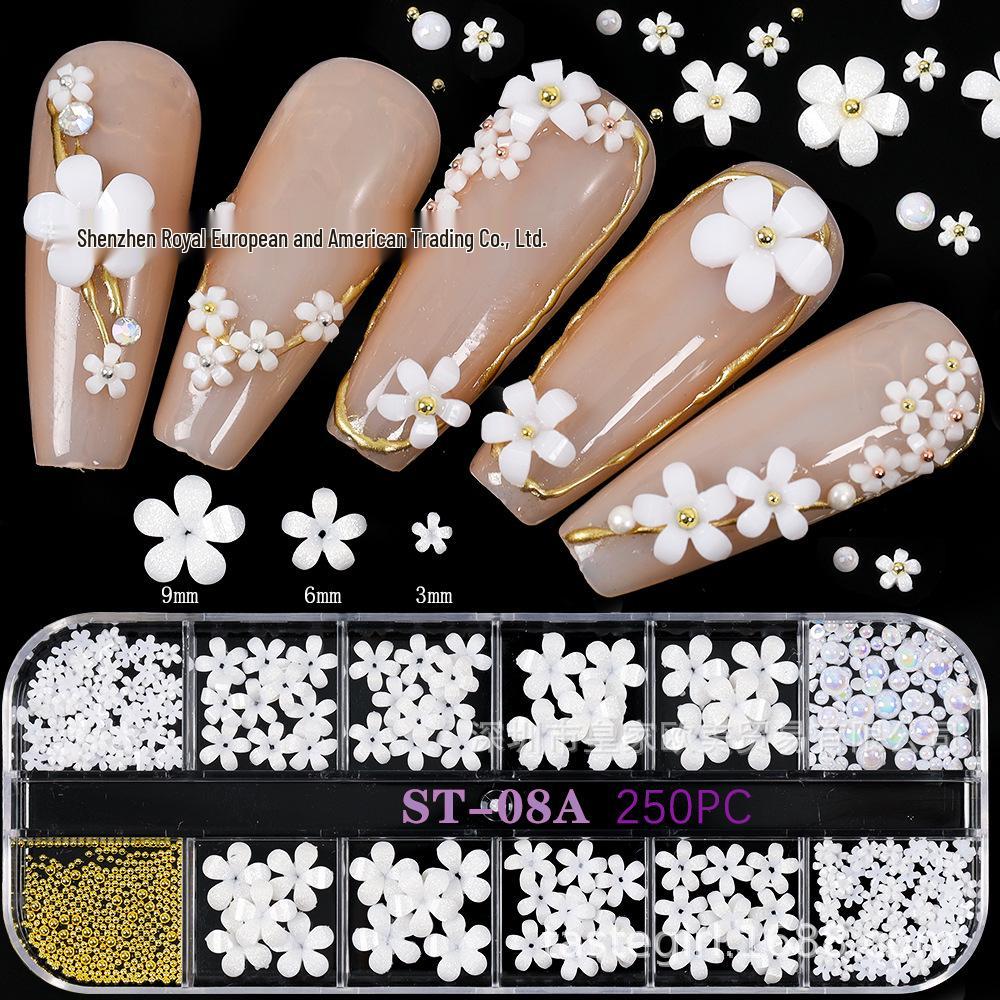 60 Pcs Japanese Fresh Style 3D Nail Art Decorations: Shell, Glass, and Five-Petal Flowers