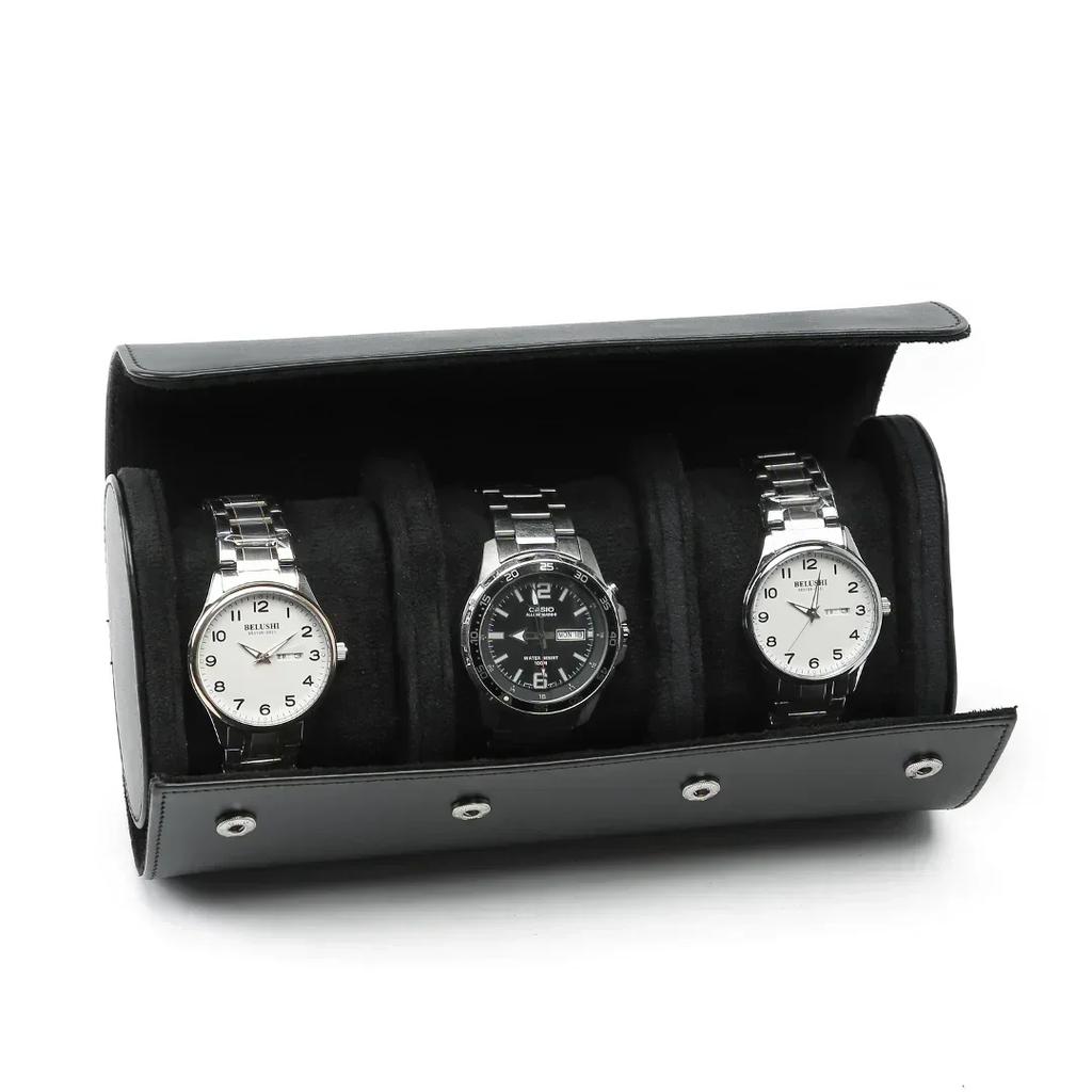 Black Gery Blue Green Leather Watch Storage Box 3 Watche Roll Travel Bag 2 slots Black Brown Portable Vintage Watch Display Case
