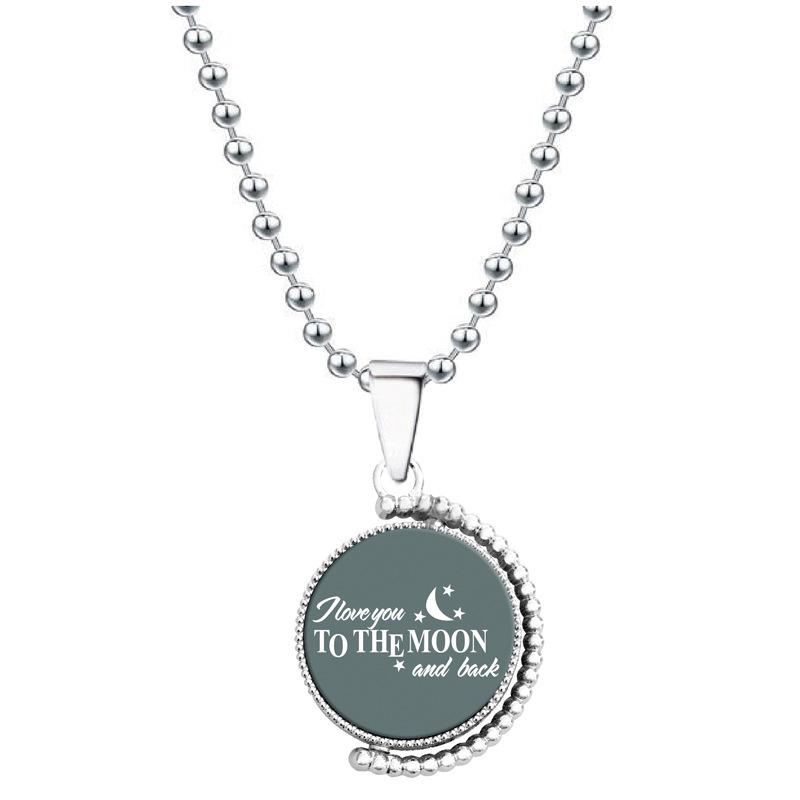 European & American Moon Pendant Necklace - Rotatable Engraving, Creative Christmas Gift, Titanium Steel.
