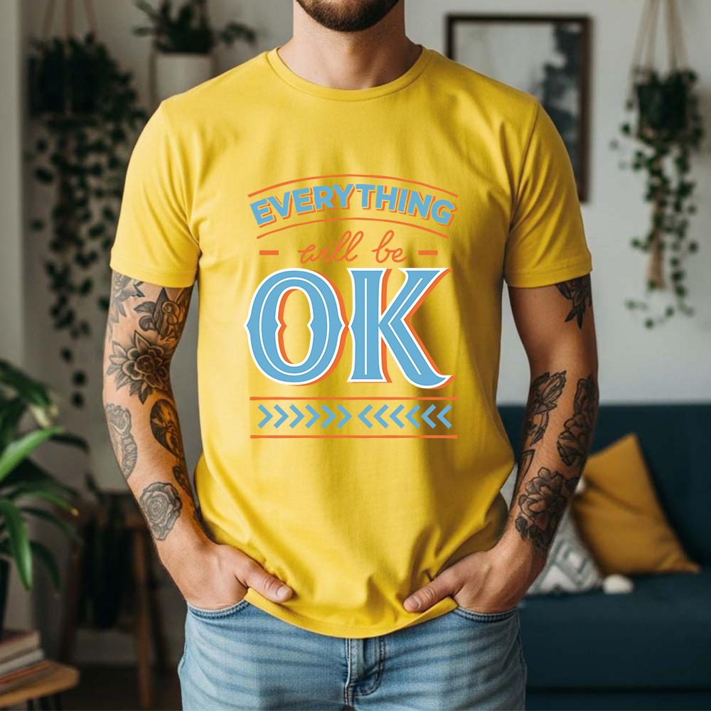 New Summer Unisexs 100 Cotton TShirt Everything Will Be Ok Minimalist Typography Casual Breathable Short Sleeve