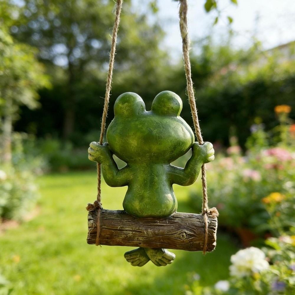Resin Hanging Frog Garden Statue Handmade Frog Swing Ornament Housewarming Gift