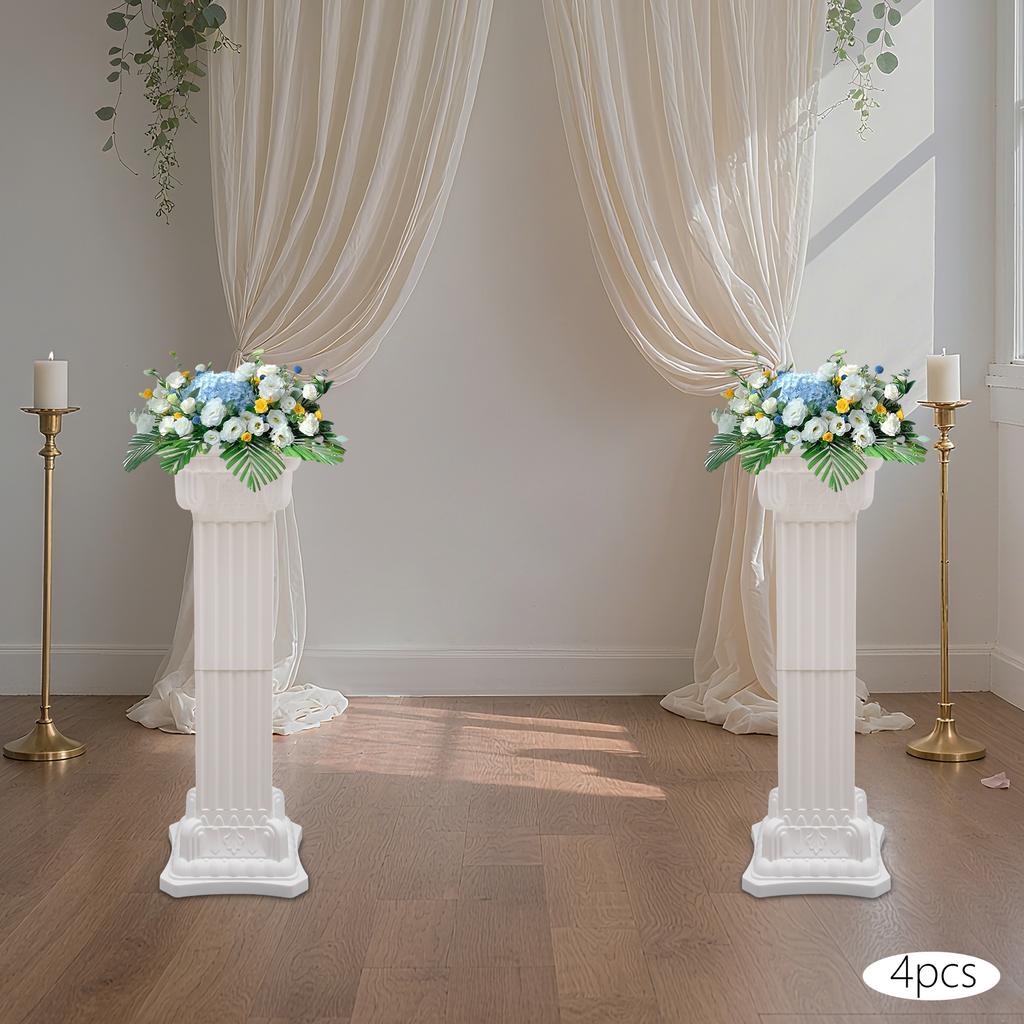 4-Pack Wedding Roman Column Pillars, 30x90cm White Plastic Faux Marble Pillar, Event Party Decoration, Garden Landscaping Prop
