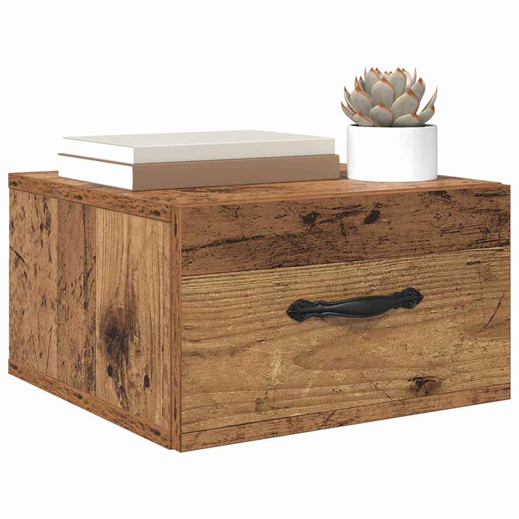 Wall Mounted Nightstand with Drawers Rustic Wood Look 35 x 35 x 20 cm Wood Based Material