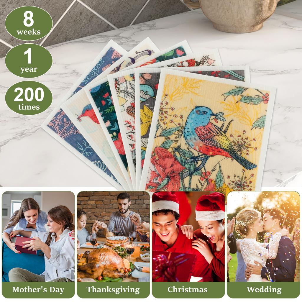 5/6/12PCS Kitchen Dish Towels Reusable Dishcloths Washable Kitchen Dish Rags Absorbent Soft Cellulose Sponge Cloths 7.7*6.7inch