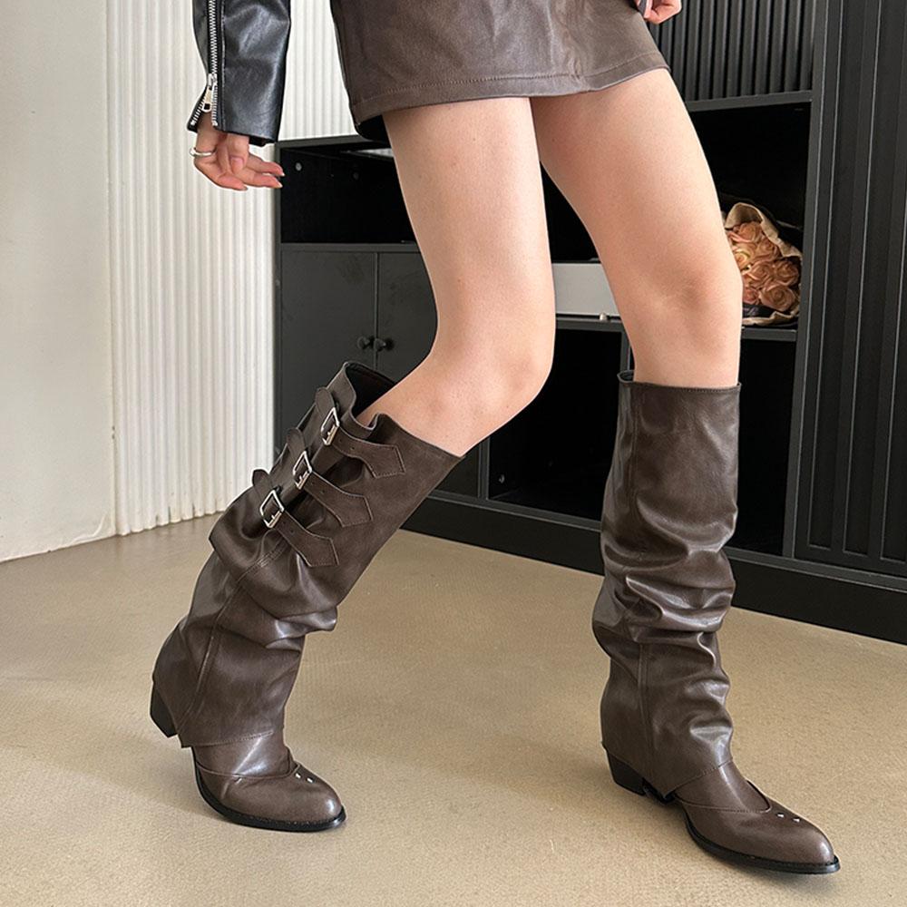 Fashion Brand New High Quality Wasteland style Vintage y2k Detachable Knee High Boots Barrel Maillard Trouser Leg Boot Women Black Shoes