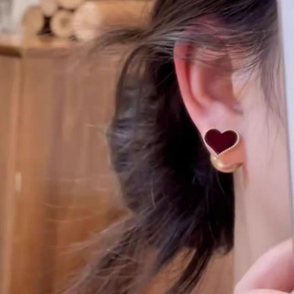 Red Heart Beaded Earrings Light Luxury Minimalist Elegant Versatile Jewelry for Women