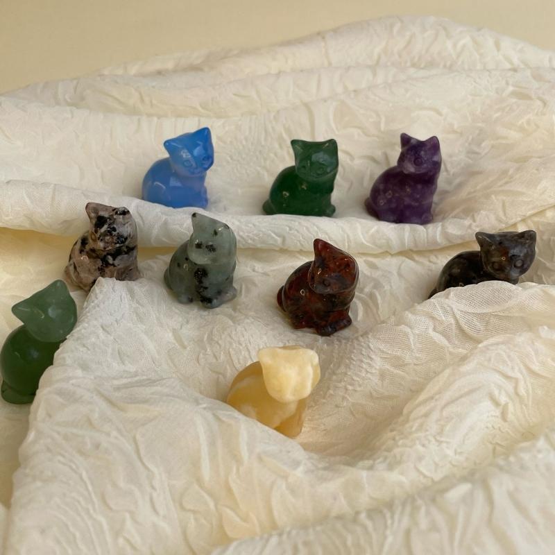 Kristall Glückskatzen Figur Schnitzerei Miniatur Ornament für Schreibtisch Fengshui Dekorationen Symbol für Glück Tierstatue