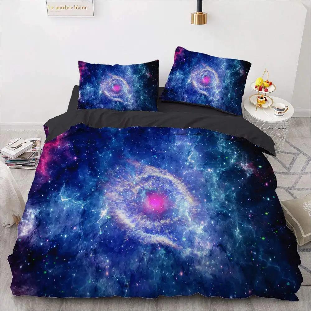 Starry Sky Night Duvet Cover Set Full Queen SizeCute Star Bedding Sets Black Galaxy Comforter Cover Set With Pillowcases 2/3Pcs