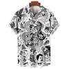 3D Retro Digital Printed Men's Lapel Short Sleeved Shirt