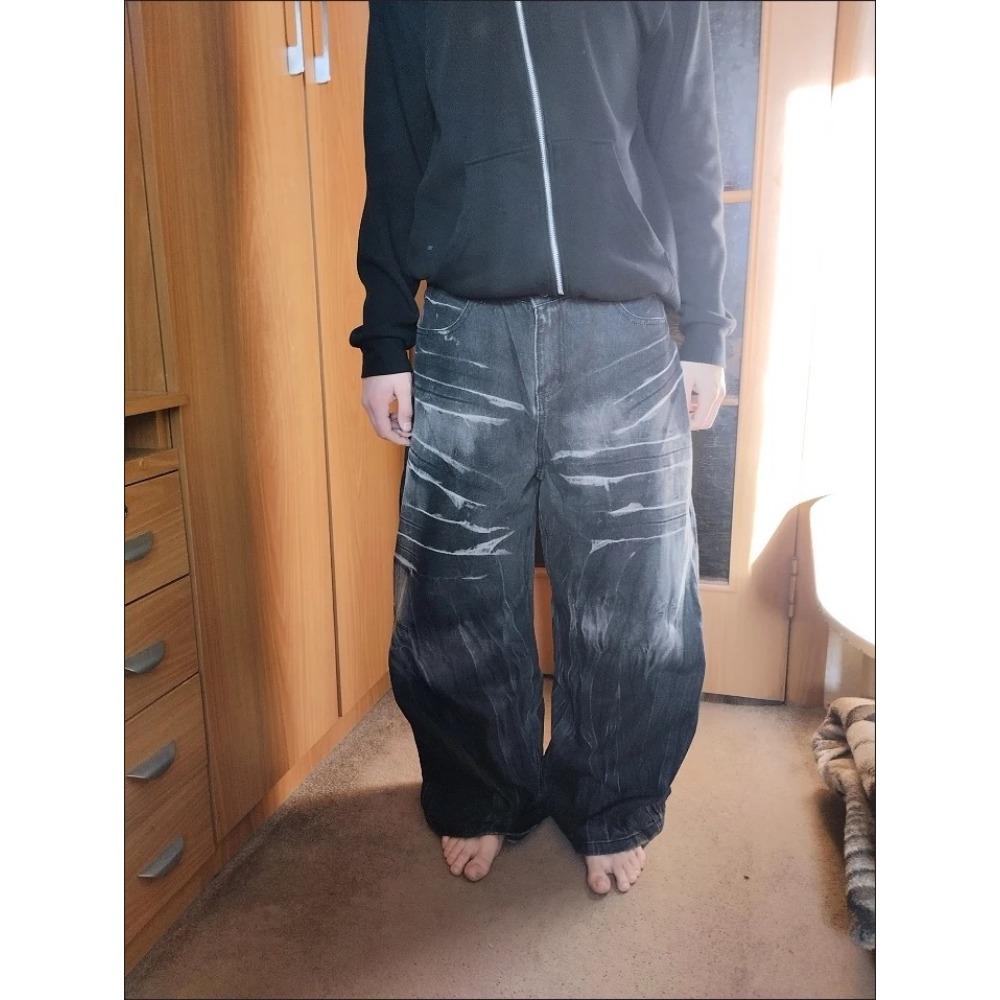 GLYDE Amerikanisch Gewaschen Alt Blitzmuster Vibe Jeans Herren Locker Weites Bein Hosen Jeans Neue Mode