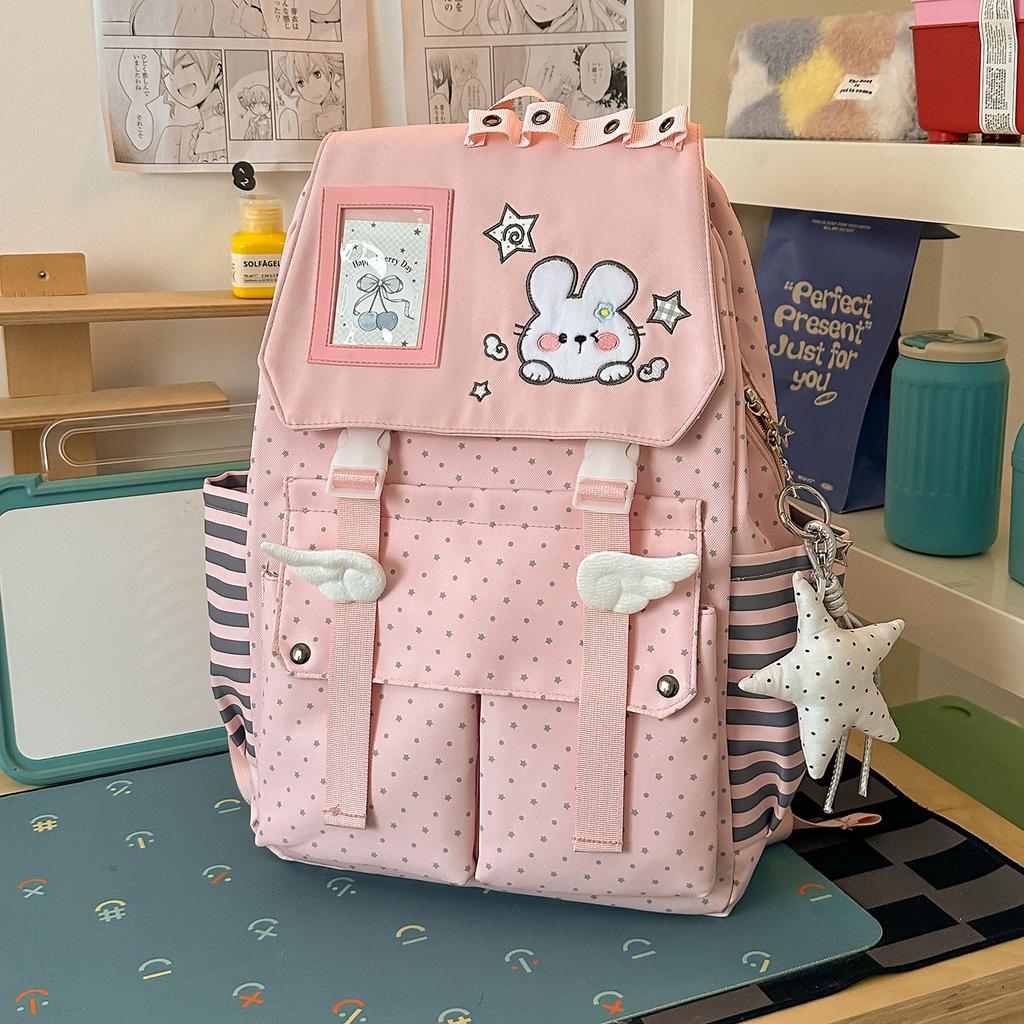 Schoolbag new polka dot drawstring schoolbag female Japanese girl soft girl student backpack lightweight and versatile go out play backpack