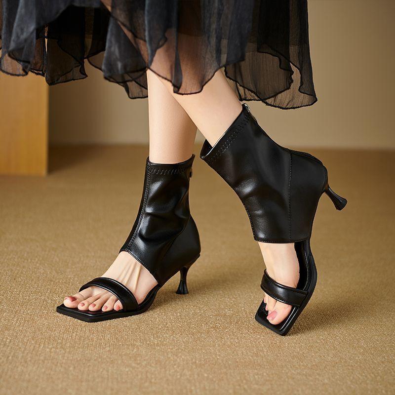 

Fashion design sense hollow open-toed cool boots women s 2025 summer high-heeled elastic short boots thin-heeled one-word sandals 35