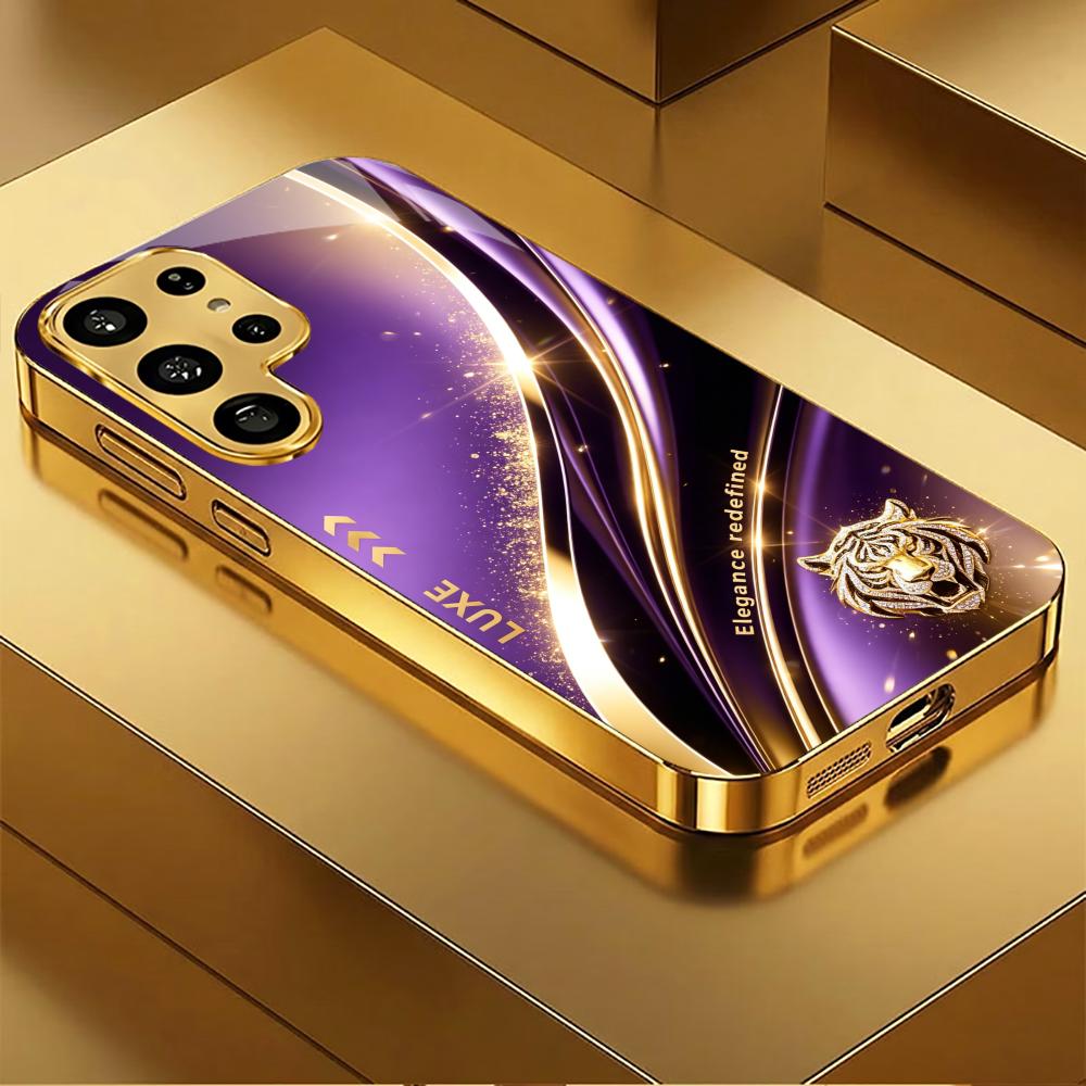 Purple-gold tiger-patterned phone case s26 ultra case s25 ultra case glass for Samsung Galaxy S26 S25 S24 S23 S22 FE Ultra Plus