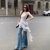 Korean Polka Dot Ruffle Leaf Edge Suspender Dress Women's Early Spring New Seaside Vacation Style Irregular Skirt Tide