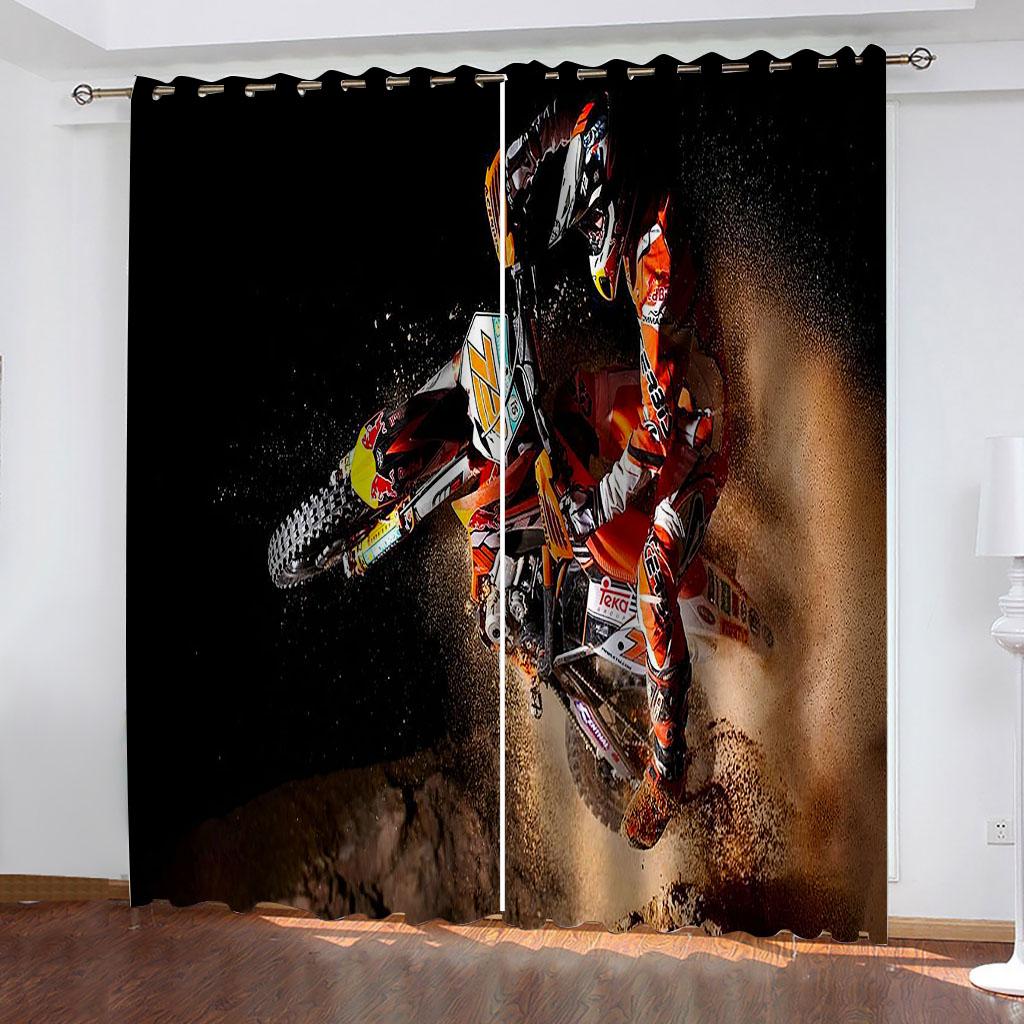 Curtains For Large Windows 3D Cool Mechanical Motorbike Blackout Curtain Living Room, Set Of 2 Fashion Design Room Decor