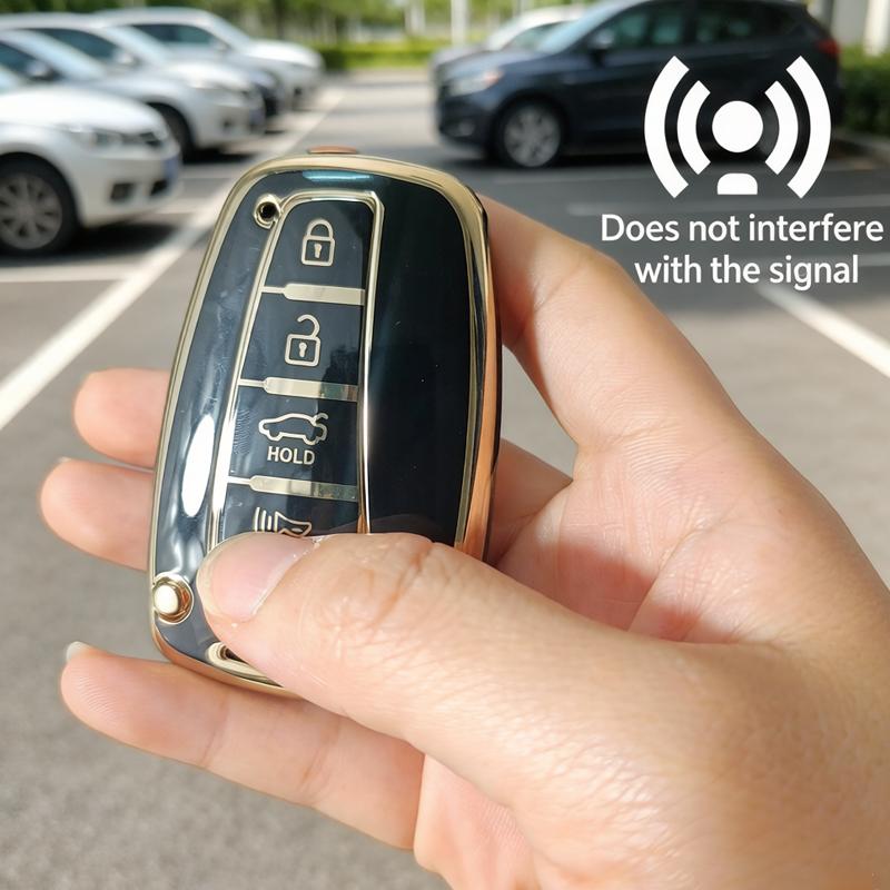 Gold Edged Tpu For Hyundai Grandeur Sedan Santa Fe Grand Santafe Ix45 Equus Azera Genesis G80 Car Key Case 4 Button Key Cover