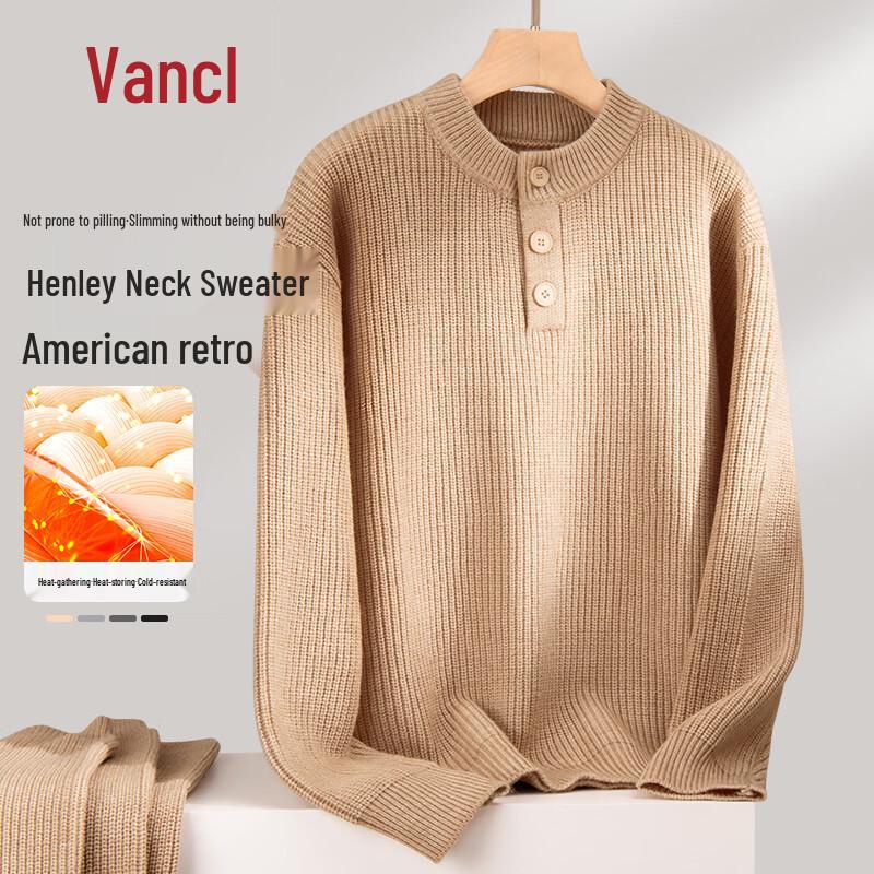 VANCL Men's Retro Henley Neck Knit Sweater